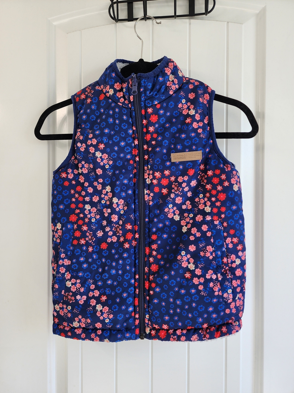 Reversable Navy Buffalo Vest with Blue and Pink Floral Print